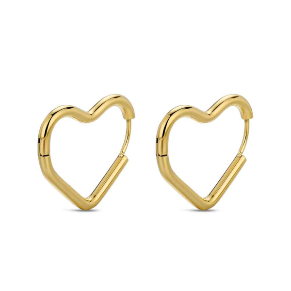 Pendientes de acero 316 chapado 18 kt aro corazón de 26 x 21.7 mm presión waterproof Rocío Martín