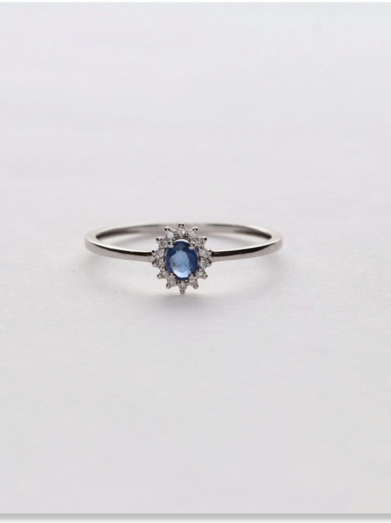 SORTIJA ORO BLANCO 18K BRILL. 0.056CT. OVAL ZAFIRO