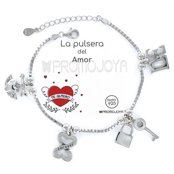 Pulsera Eres Lo Mas Amor Corazón Cadena Veneciana plata 1º ley rodiada Con Colgantes